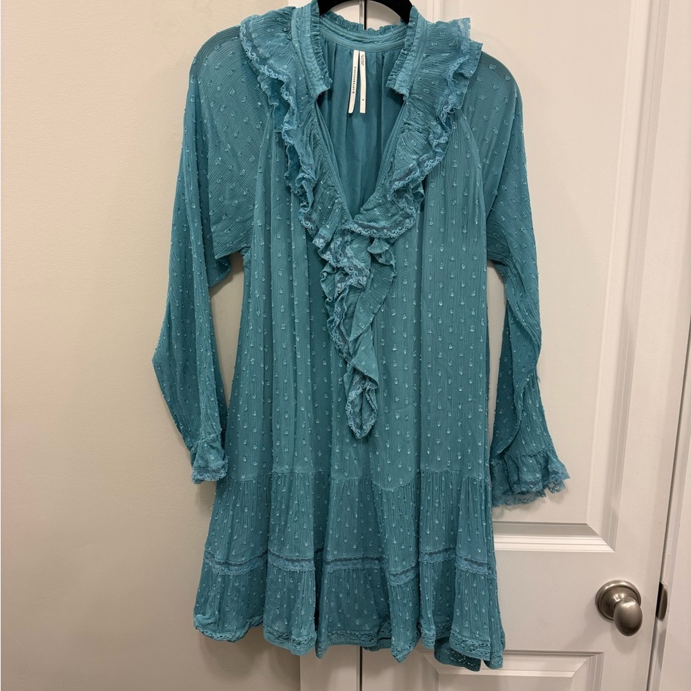 Anthropologie Teal Ruffled Blouse